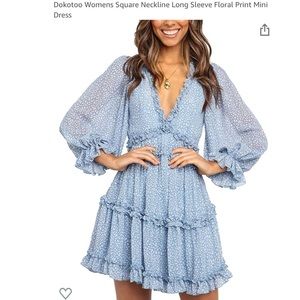 NWT. Long Sleeve Light Blue Floral Dress. Sz S